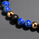 Black Onyx, Lapis Lazuli & Gold Beads Macrame Bracelet