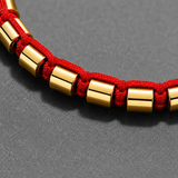 Gold Metal Beads & Red String Braided Bracelet