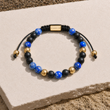Black Onyx, Lapis Lazuli & Gold Beads Macrame Bracelet