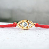 Gold Evil Eye Charm & White Crystal Red String Protection Bracelet