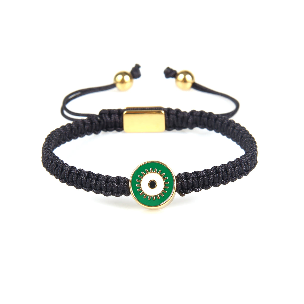 Green Round Evil Eye Black String Protection Bracelet