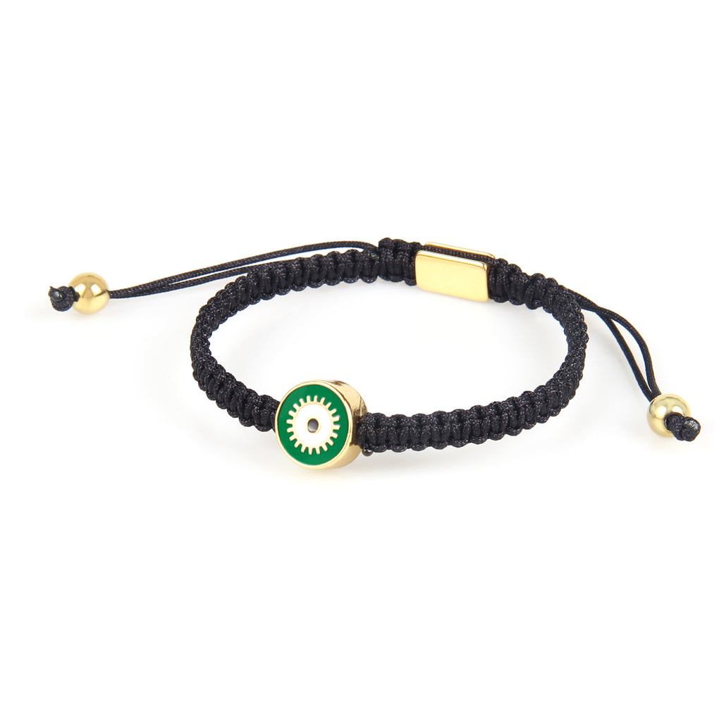 Green Round Evil Eye Black String Protection Bracelet