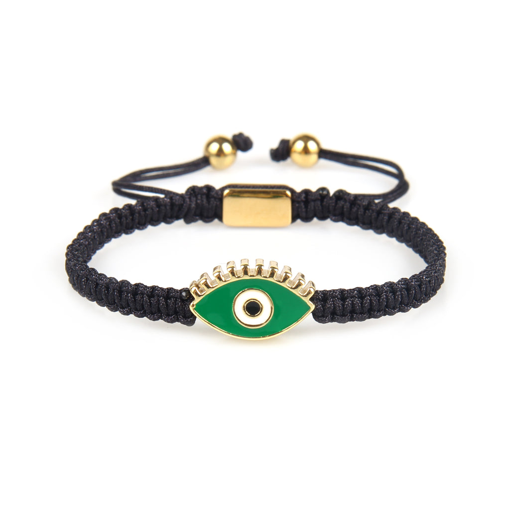 Green Round Evil Eye Black String Protection Bracelet