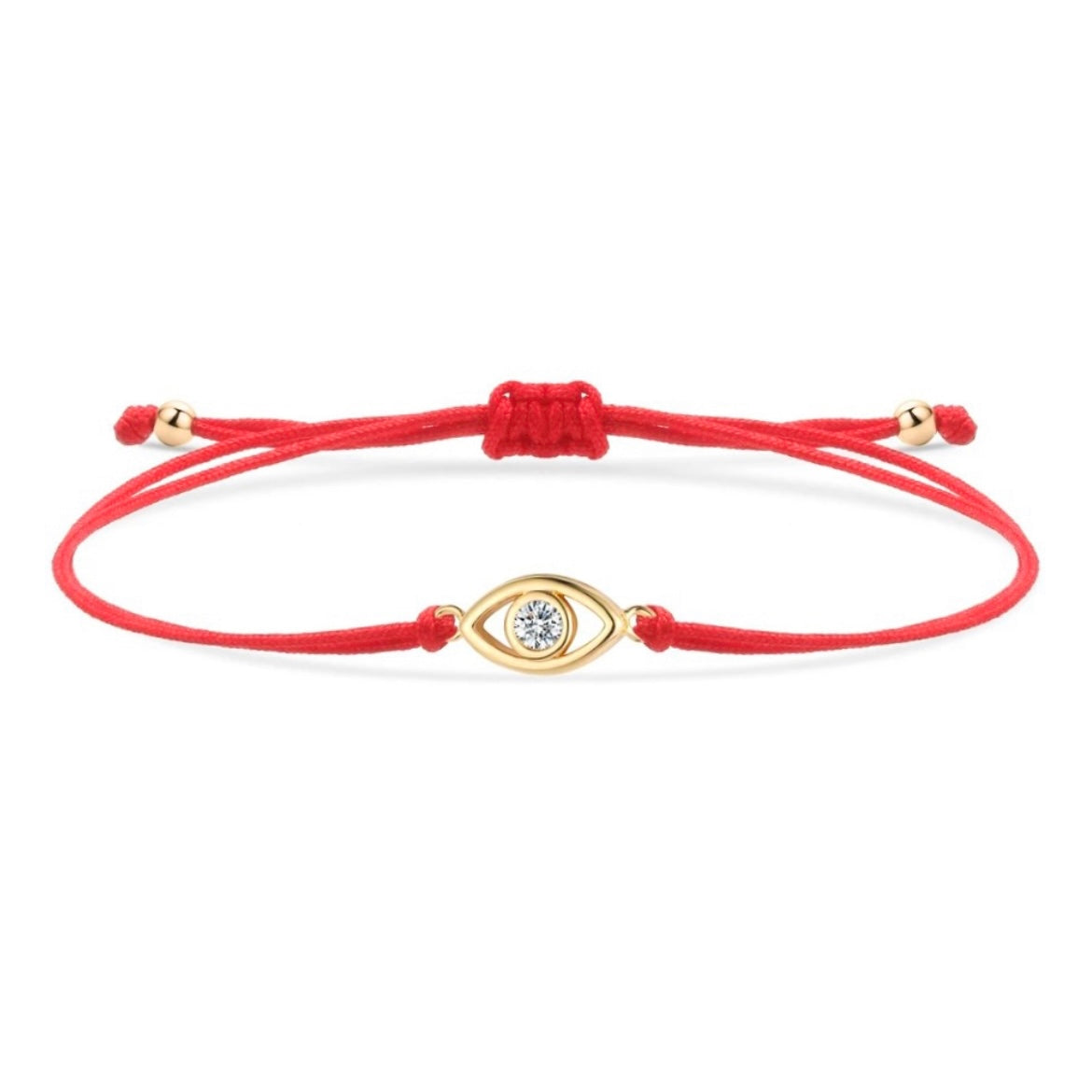 Gold Evil Eye Charm & White Crystal Red String Protection Bracelet - My Harmony Tree