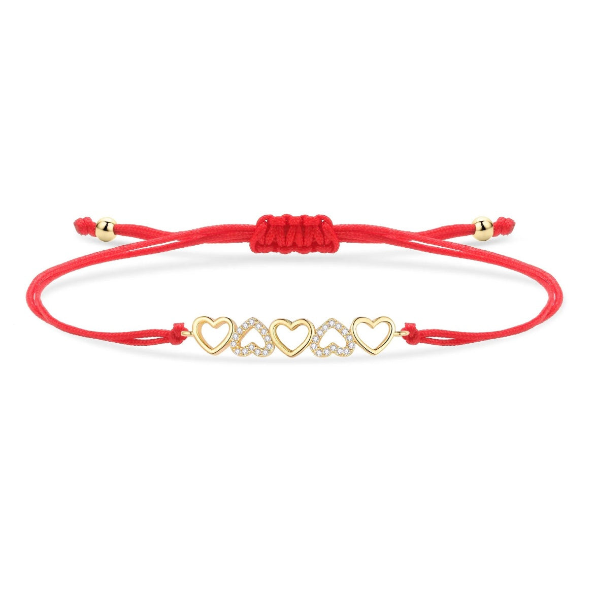 Gold Little Hearts Charm Red String Protection Bracelet - My Harmony Tree