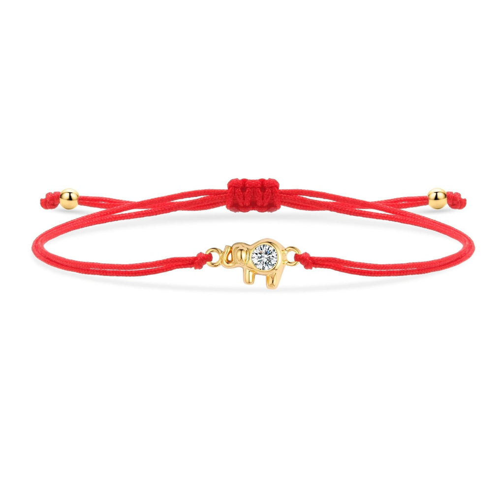 Little Gold Elephant Charm Red String Protection Bracelet | My Harmony Tree