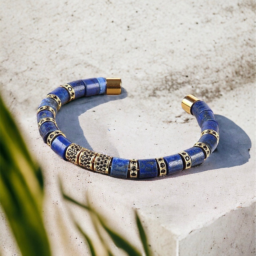 Lapis Lazuli & Gold Beads Cuff Bracelet - My Harmony Tree