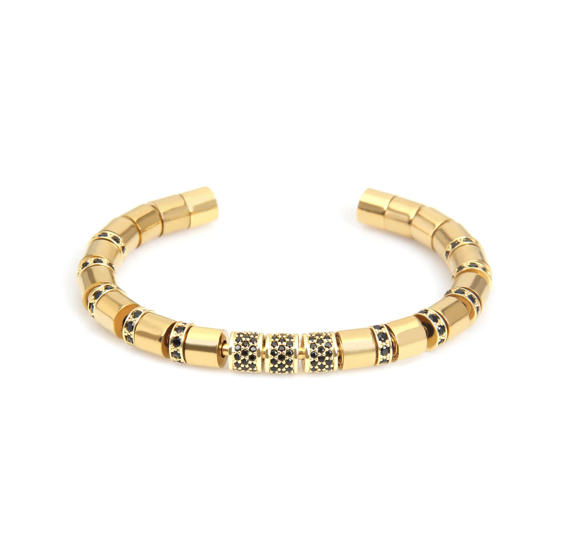 Gold Beads & Black Crystals Cuff Bracelet - My Harmony Tree