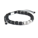 Black Onyx & Silver Cylinder Beads Bracelet