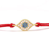 Blue CZ Stones Gold Evil Eye Charm Red String Protection Bracelet