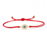 Blue CZ Stones Gold Evil Eye Charm Red String Protection Bracelet