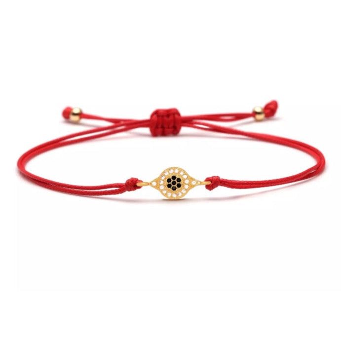 Black CZ Stones Gold Evil Eye Charm Red String Protection Bracelet - My Harmony Tree