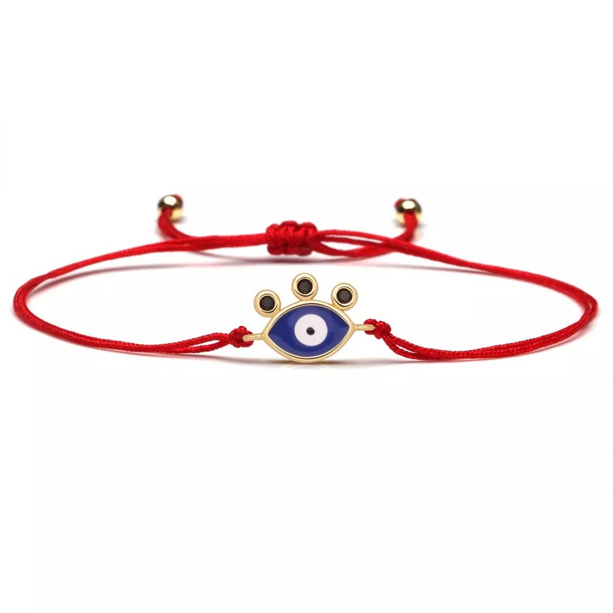 Blue Enamel Evil Eye Gold Charm Red String Protection Bracelet - MY HARMONY TREE