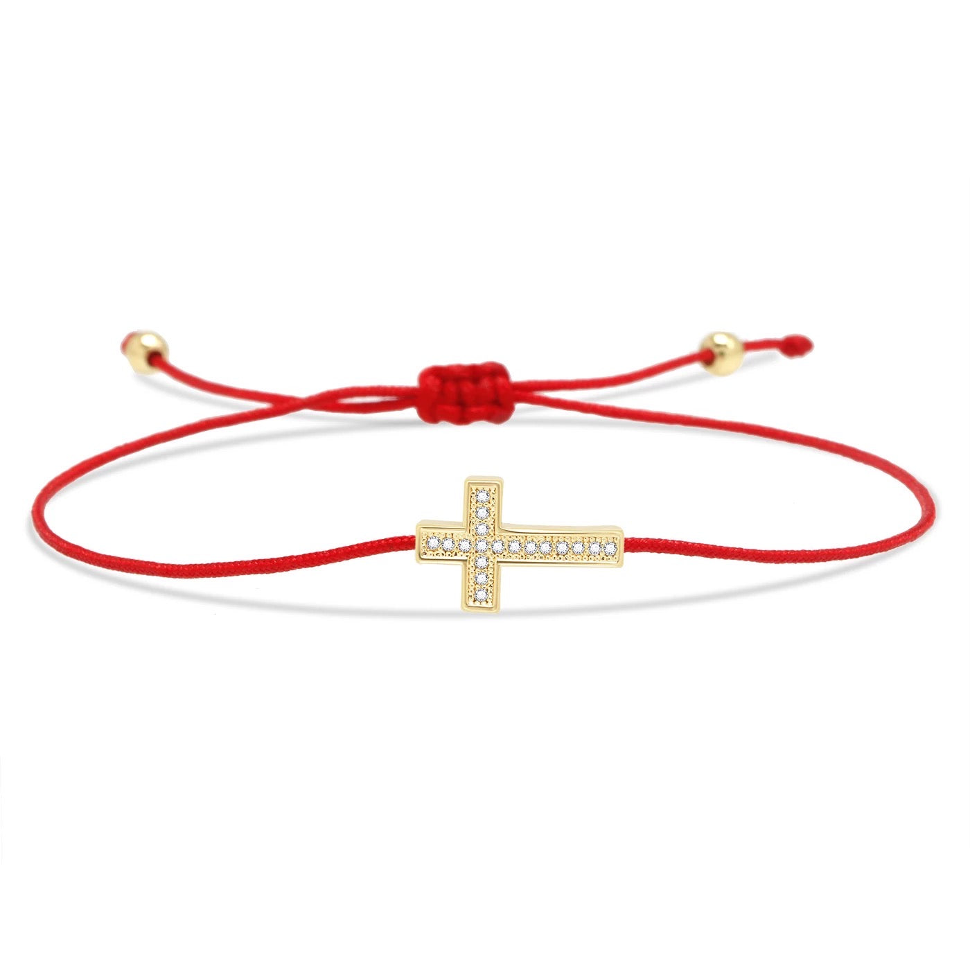 Gold Cross Charm Thin Red String Protection Bracelet - MY HARMONY TREE