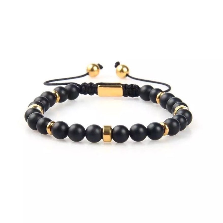 Matte Black Onyx & Gold Beads Macrame Bracelet - MY HARMONY TREE