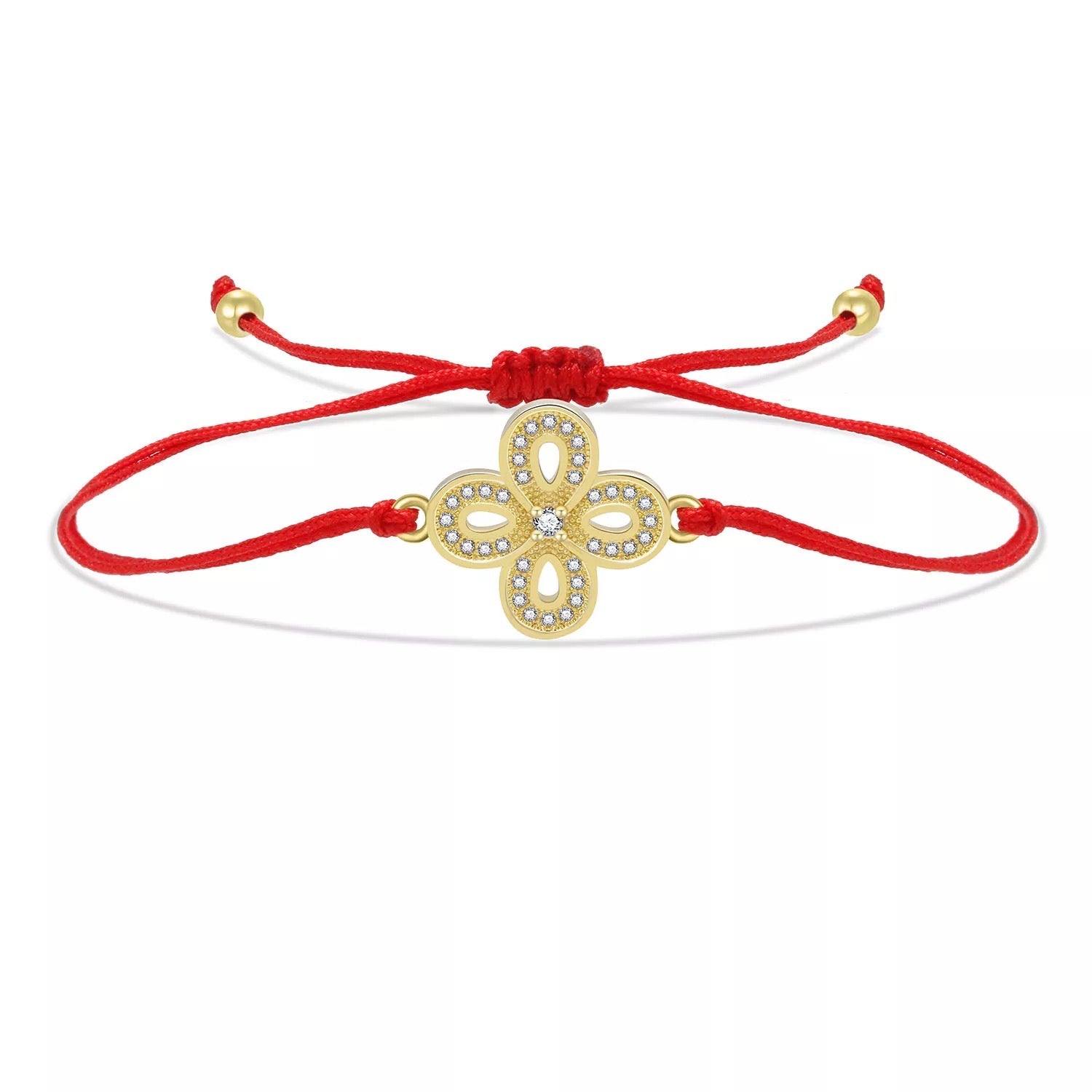 Gold Clover Charm Red String Protection Bracelet - MY HARMONY TREE