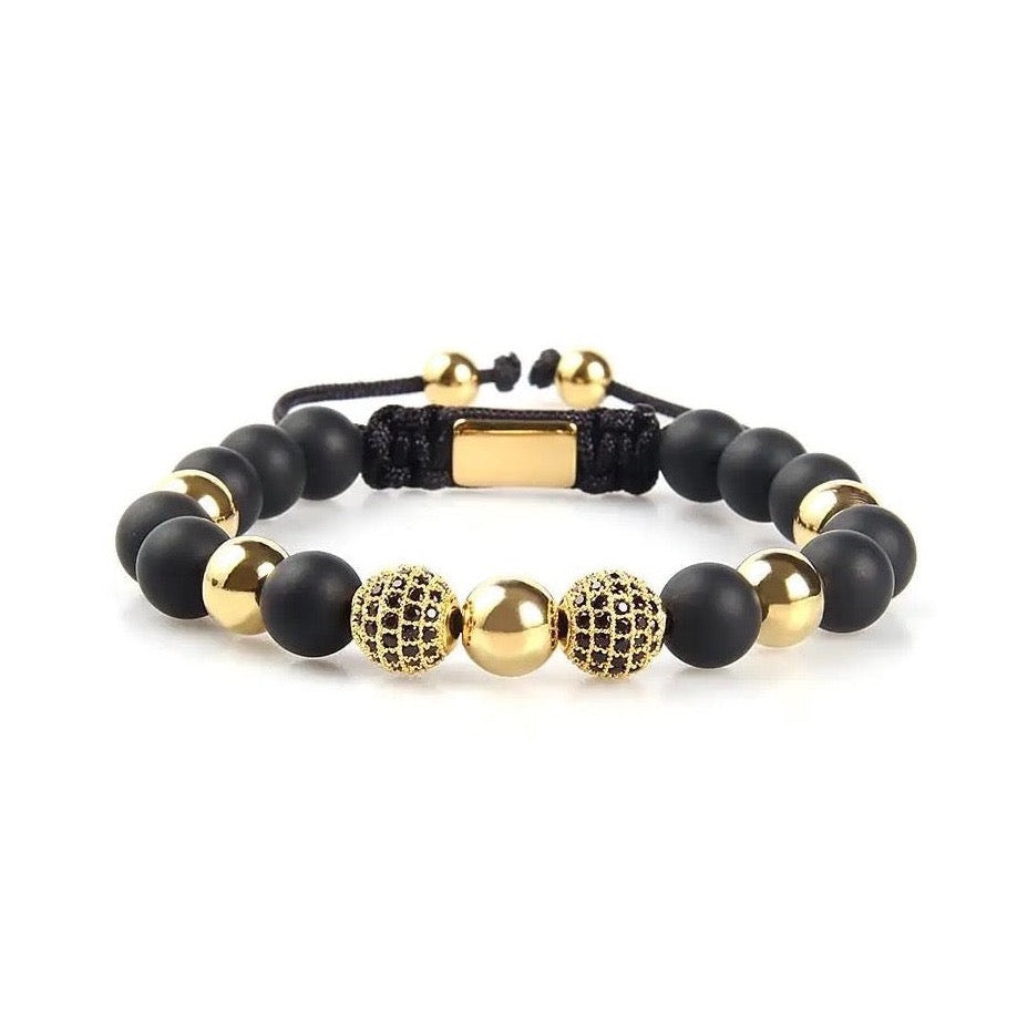 JAXXON Gold Onyx Beaded Bracelet | Size Perfect Fit Adjustable