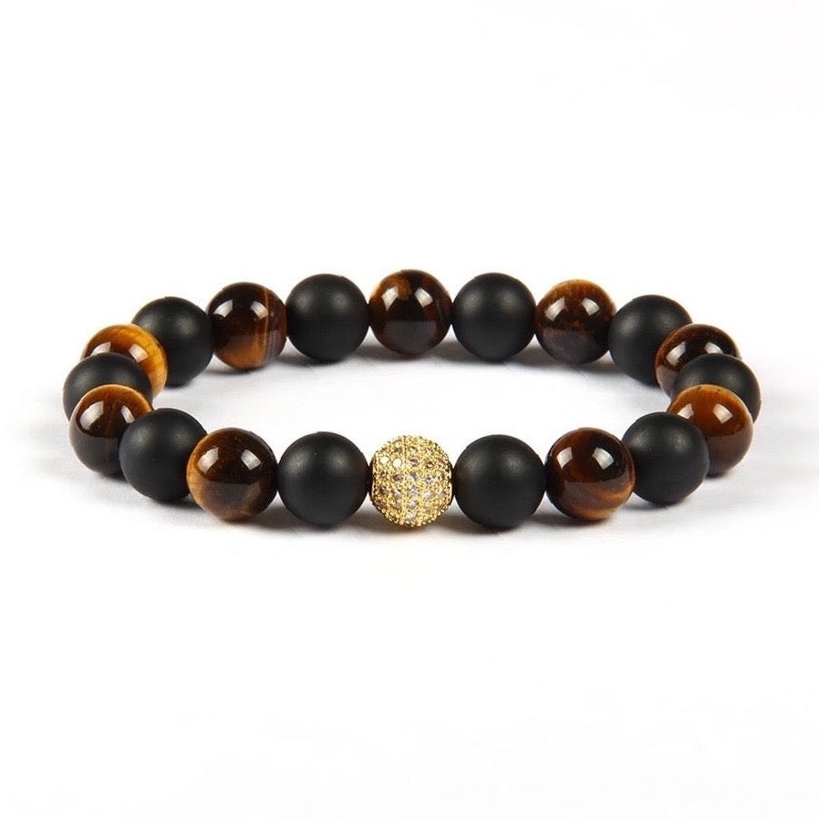 Black Onyx, Tiger Eye & Gold Bead Bracelet - My Harmony Tree