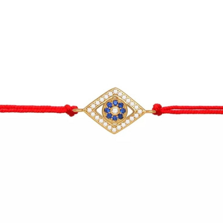Gold Blue Evil Eye Charm Red String Protection Bracelet - MY HARMONY TREE