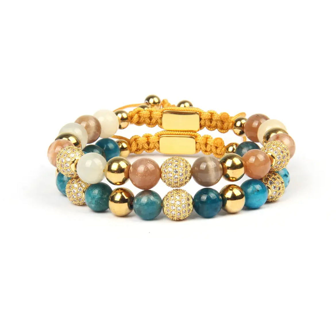 Apalite & Rose Quartz Gold Beads Set of 2 Bracelets - My Harmony Tree