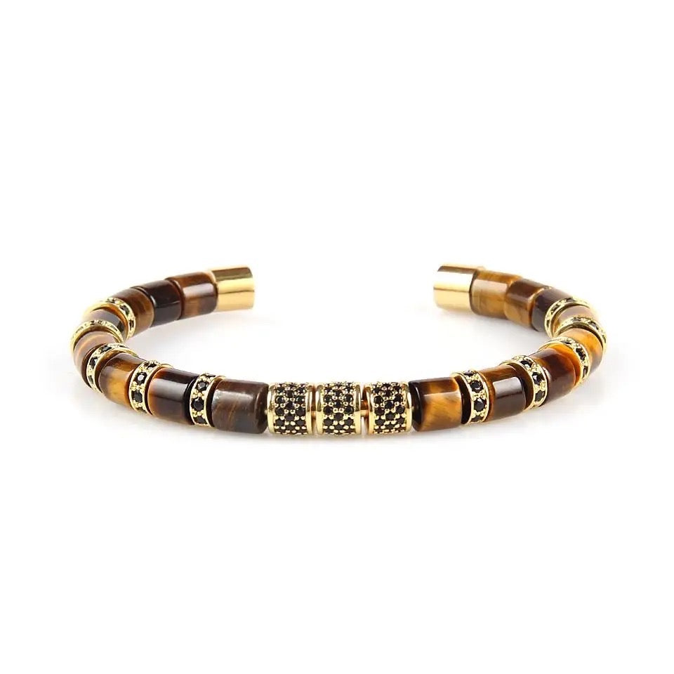 Tiger Eye & Gold Beads Cuff Bracelet - My Harmony Tree