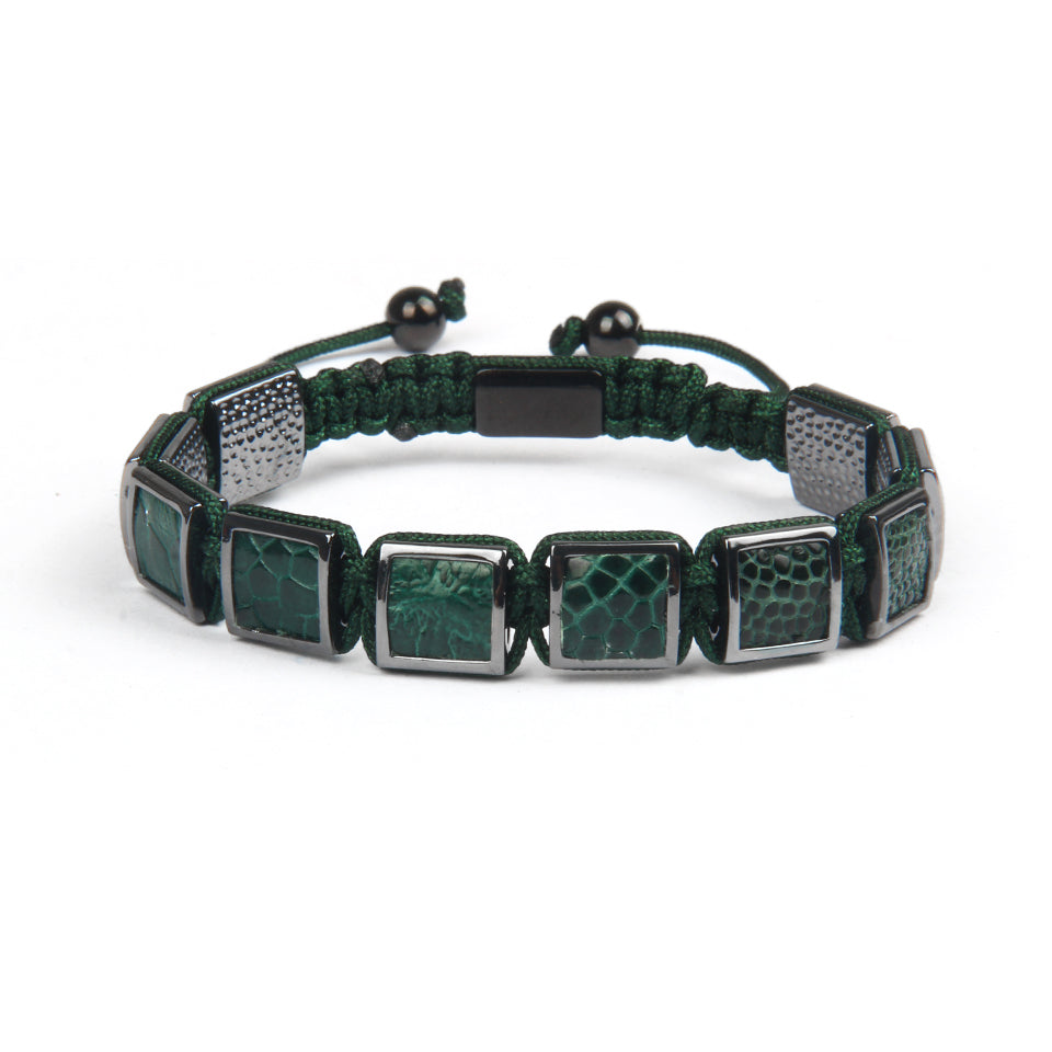 Green Python Black Square Beads Braided Bracelet - MY HARMONY TREE