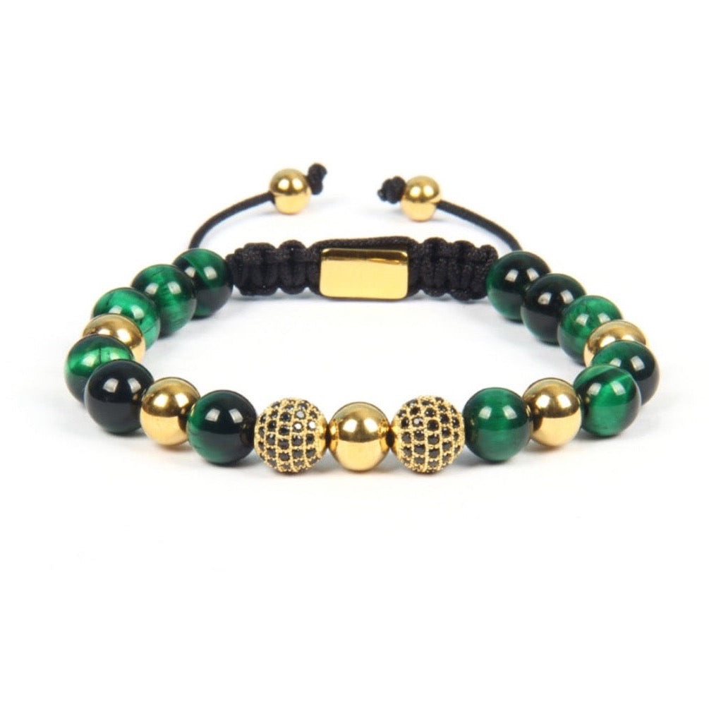 Green Tiger Eye & CZ Gold Beads Bracelet - My Harmony Tree