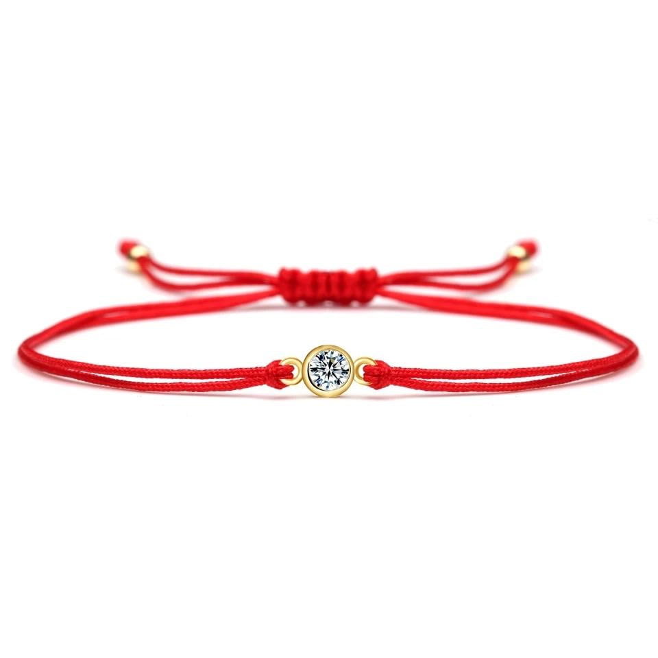 Red String Bracelet with Diamond Bezel in 14K Gold 6 + 1 Standard