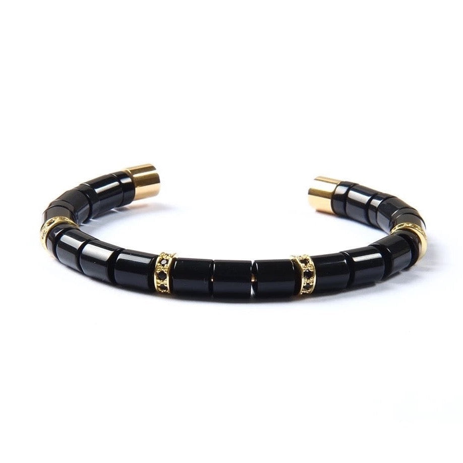 Black & Gold Beads Cuff Bracelet - MY HARMONY TREE
