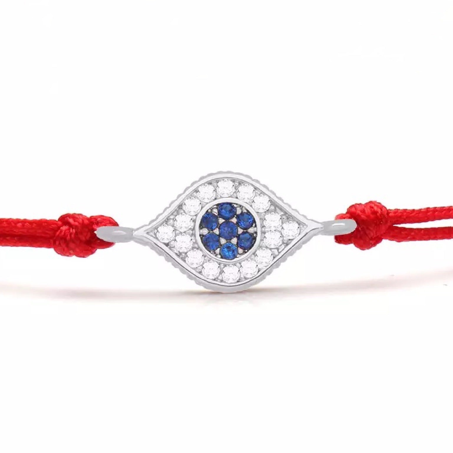 Blue CZ Stones Silver Evil Eye Charm Red String Protection Bracelet - MY HARMONY TREE
