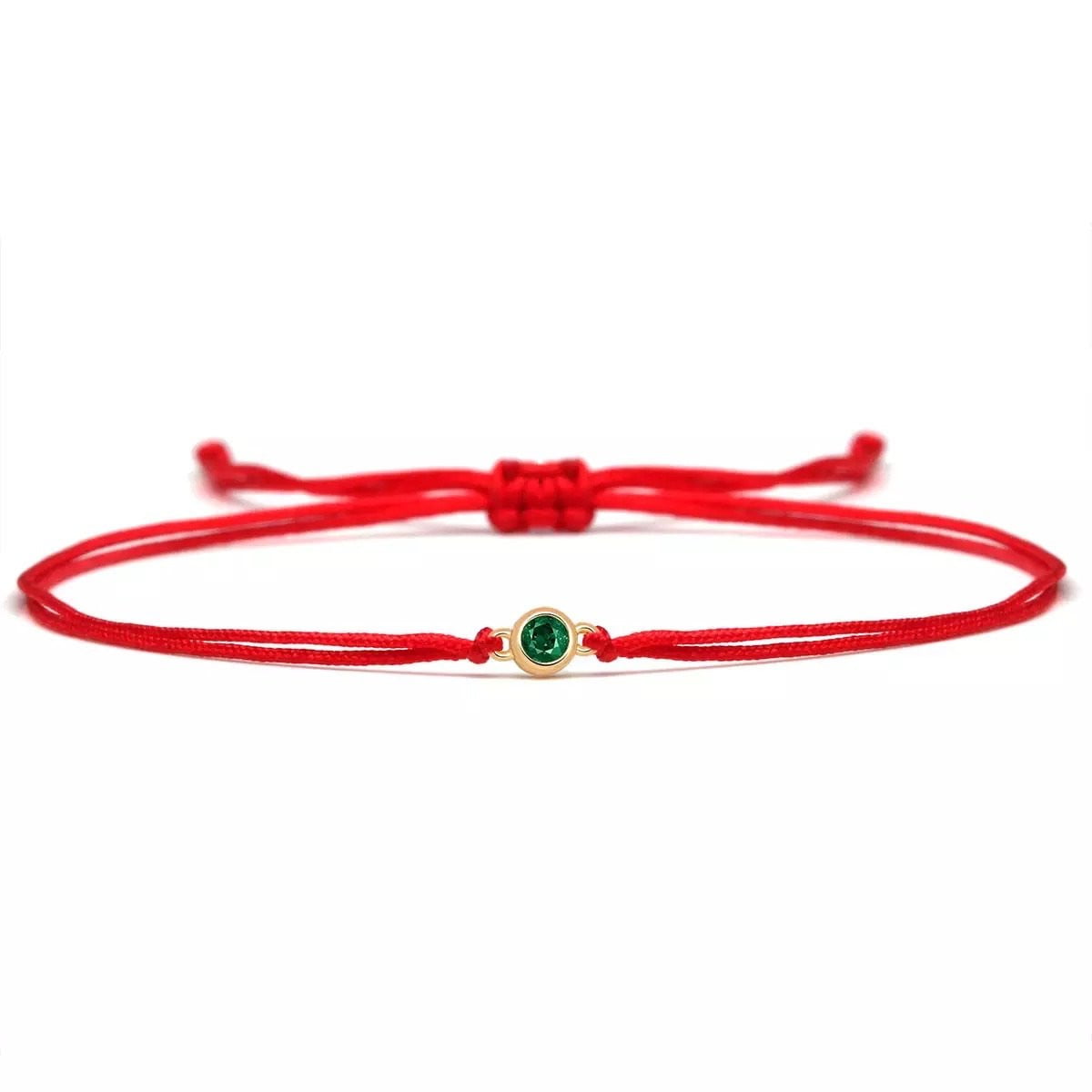 Little Green CZ Stone Gold Red String Protection Bracelet - MY HARMONY TREE