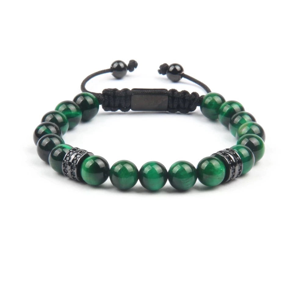 Green Tiger Eye & Black CZ Stones Bracelet - MY HARMONY TREE